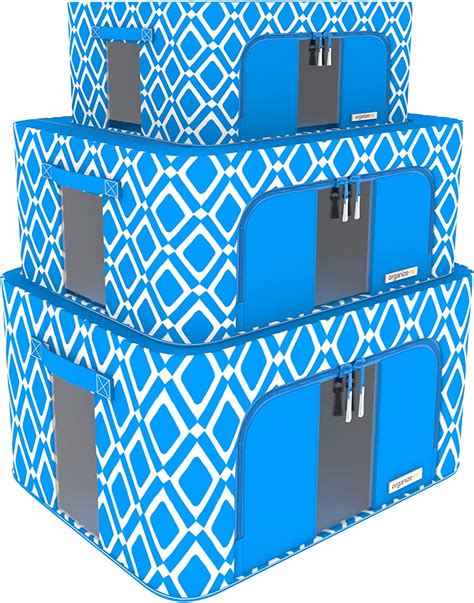 Organizeme 3 Pack Stackable Clothes Storage Bin Brillant Blue