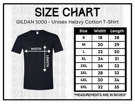 GILDAN 5000 Size Chart Guide T-shirt Size Chart G5000 | Etsy
