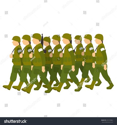 Soldiers Green Uniform Marching Past Military Stock Vector Royalty