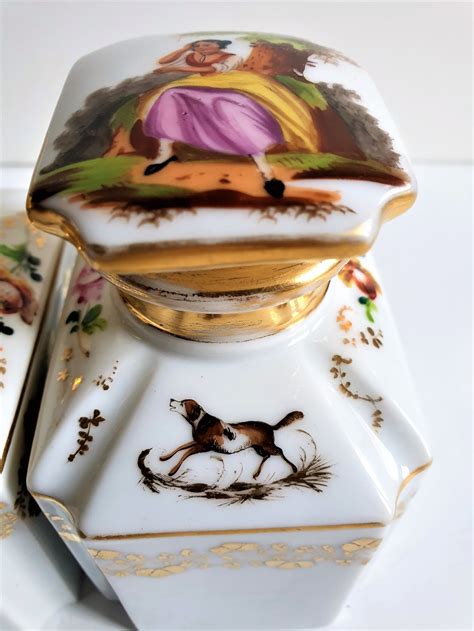 Pair Antique Tea Caddies Hand Painted Porcelain Old Paris Porcelain Tea