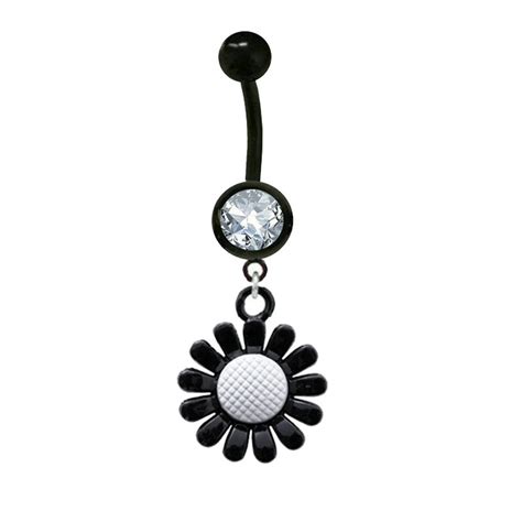 1pc Cute Trendy Daisy Belly Ring Black Flower Navel Belly Button Ring