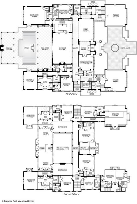10000 Square Foot 14 Bedroom Vacation Manse Floor Plan Shown For