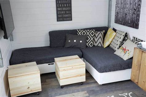 We finally did a showhouse ( a pretty epic diy sofa. Making Cushions for Tiny House Storage Sectional | Ana ...