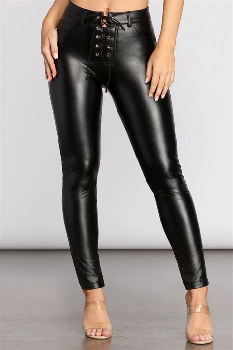 Faux Leather Lace Up Pants In Leather Pants Women Leather