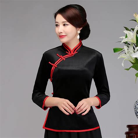 winter new women solid long sleeve clothing traditional female mandarin collar blouse classic