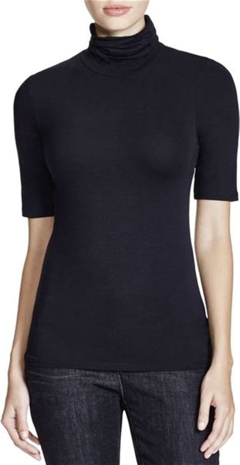 Majestic Black Short Sleeve Turtleneck Shirt Lyst