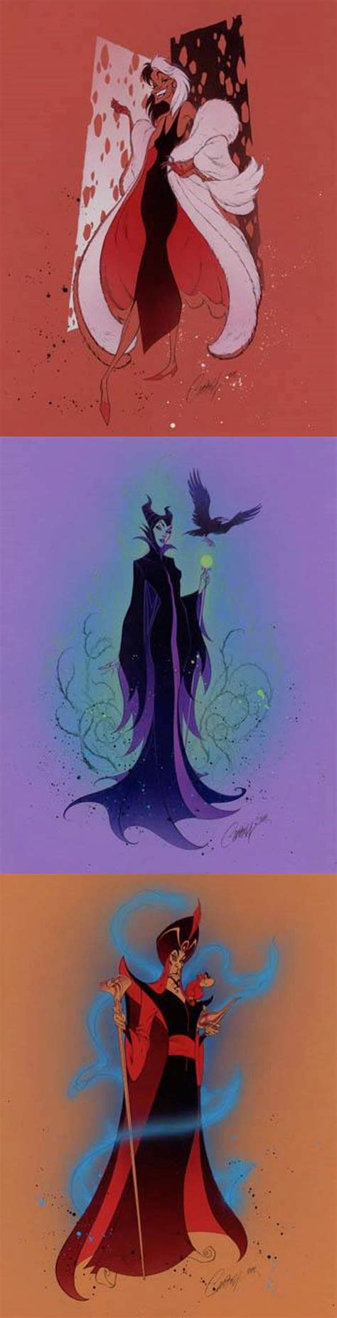 Disney Villains By J Scott Campbell ~ Cruella Maleficent And Jafar Disney Drawings Disney