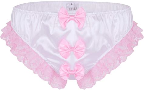 Iefiel Sissy Feminine Satin Panties For Mens Ruffled And Lace Cute Bowknot Briefs Underwear At