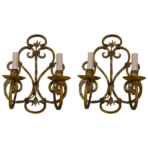 Pair Of Antique Rustic Wrought Iron Wall Sconces For Sale At 1stdibs