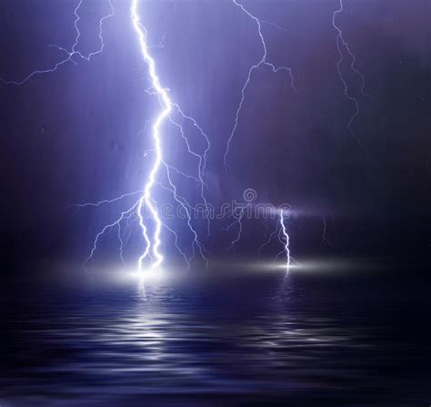 Thunderstorm Over The Sea Lightning Beats The Water Stock Photo