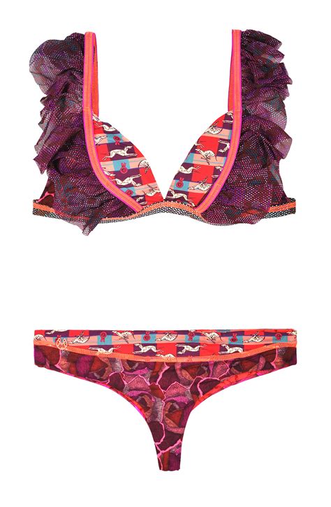 Maaji Plum Coloured Thong Bikini Triangle With Frill Sunset Ruffle