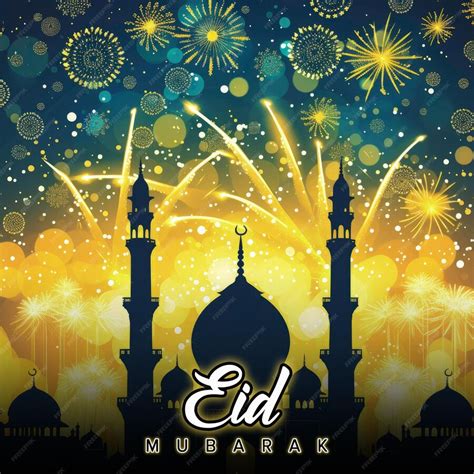 Premium Psd Islamic Eid Festival Greeting Template Fireworks With