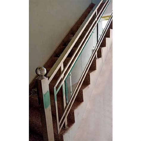 Silver Balcony Stainless Steel Toughened Glass Staircase Railing For