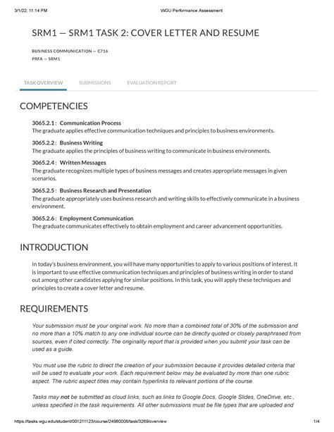 Task 2 Cover Letter And Resume Srm1 — Srm1 Task 2 Cover Letter And