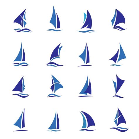 Set Of Blue Sailing Boats 1313939 Vector Art At Vecteezy