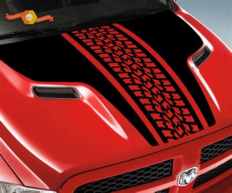 Dodge Ram Tire Tracks Rebel Hood Logo Truck Vinyl Decal Graphic Pick Up