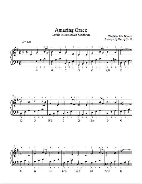 amazing grace  traditional piano sheet  intermediate level