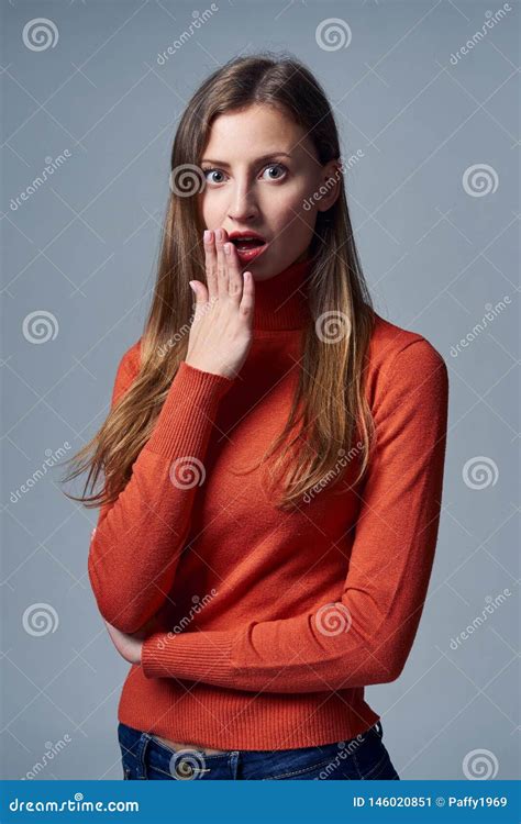 Scared Impressed Woman With Mouth Opened Stock Image Image Of Looking Female 146020851