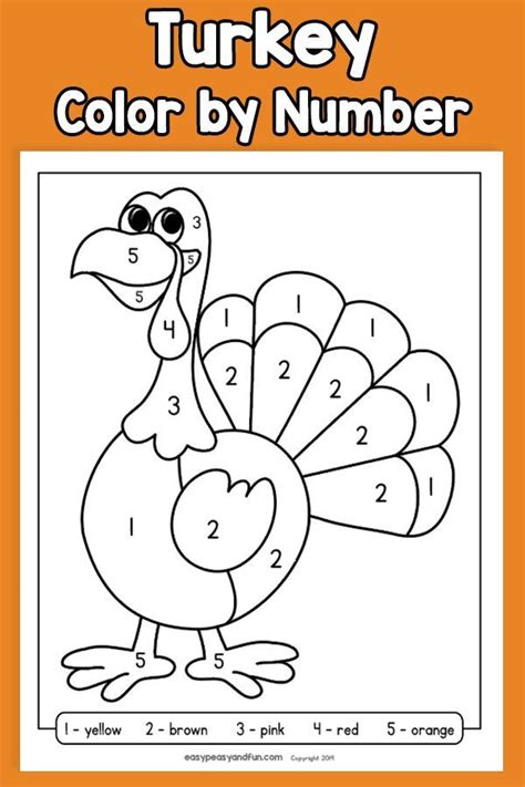 Turkey Color by Number | Turkey colors, Thanksgiving preschool