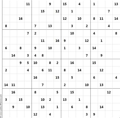 Levels of 16x16 sudoku puzzles. Sudoku - 16x16