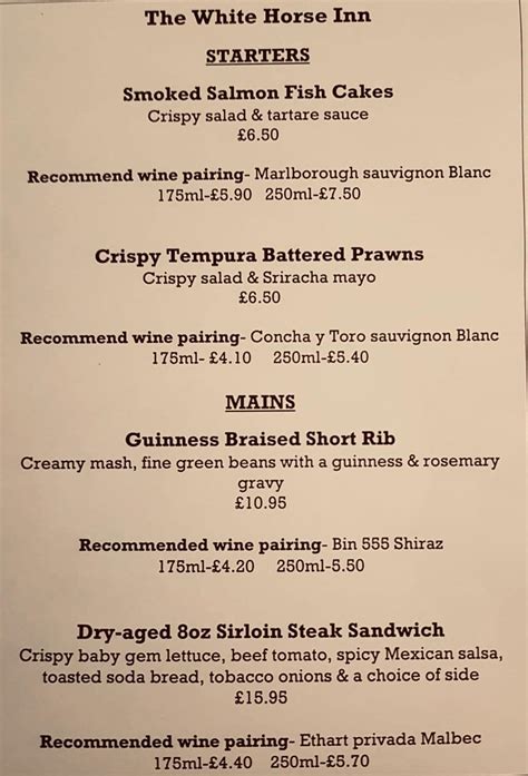 Menu At The White Horse Inn Pub And Bar Saintfield