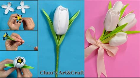 How To Make Beautiful White Tulip Flower Foam Craft Youtube