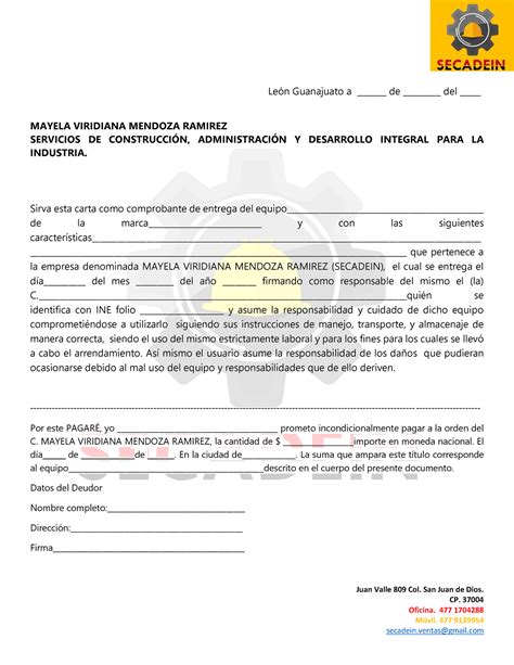 Carta Responsiva Renta De Equipo De Rescate Juan Valle 809 Col San