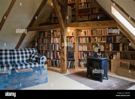 Library In Attic Of 18th Century Home Quebec Canada Stock Photo