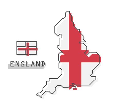 Mapa De Inglaterra Y Bandera Diseño De Dibujos Animados De Línea