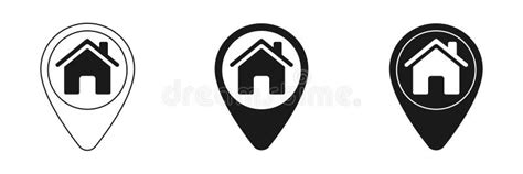 Set Of Icons Black And White Icon With A House Sign Map Label Stock