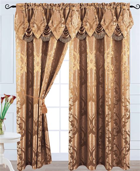 Luxury Jacquard Curtain Panel With Attached Waterfall Valance 54 By 84