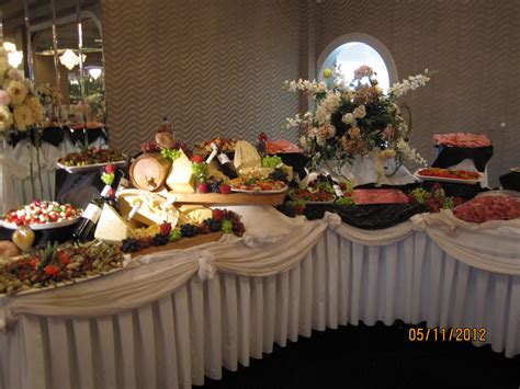 Buffet Banquet Reception Buffet Table With Champagne Wine Snacks Canape Sandwiches Sweets And