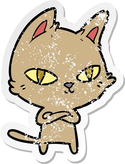 Distressed Sticker Of A Cartoon Cat Staring 8487317 Vector Art At Vecteezy