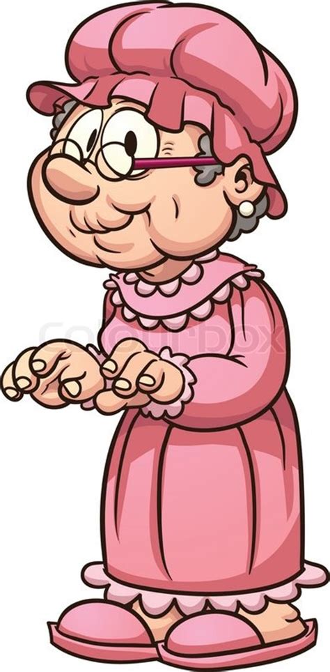 Cartoon Grandma Wearing Pajamas Vector Clip Art Illustration With