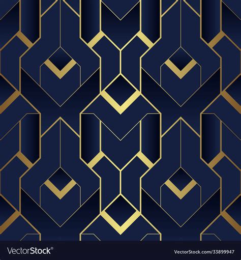 Abstract Art Deco Seamless Blue And Golden Pattern