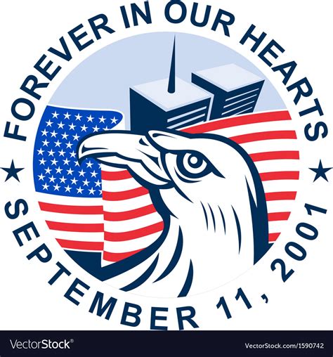 911 Memorial American Eagle Flag Twin Towers Vector Image