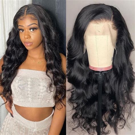 Affordable Free Part Lace Front Wigs Body Wave Real Black Hair Wigs