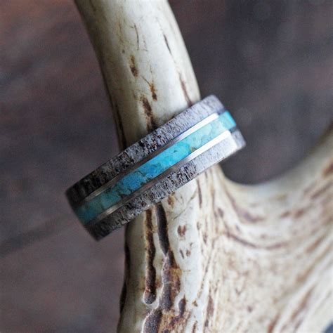 Turquoise Men S Wedding Band With Wood And Antler In
