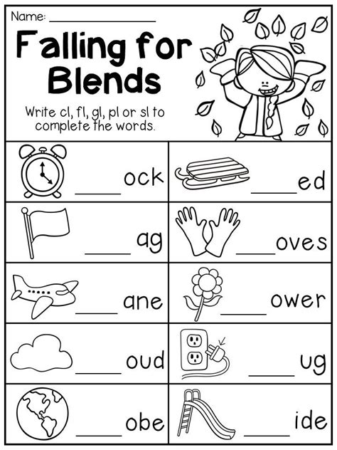 Fall Math And Literacy Worksheet Pack First Grade Blends Worksheets