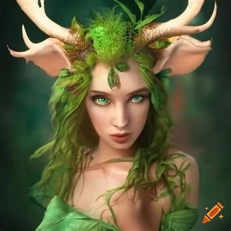 Digital Art Of A Fantasy Nymph With Antlers And A Fox Tail