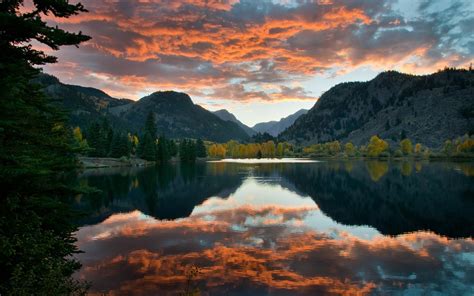 Wallpaper Lake Sky Clouds Mountains Trees Water Reflection Autumn 1920x1200 Hd Picture Image