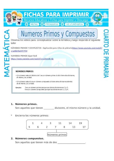 DOC Ficha Numeros Primos Y Compuestos Para Cuarto De Primaria Web ViewTitle Ficha Numeros