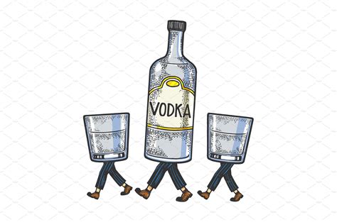 Vodka Walks On Feet Sketch Vector Vector Graphics ~ Creative Market