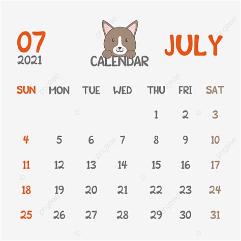 Dibujos Animados Lindo Perro Julio Calendario Png Calendario De