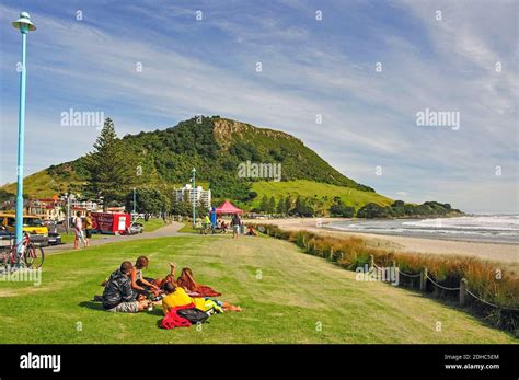 View Of Beach And Mount Maunganui Tauranga Bay Of Plenty Region North Island New Zealand