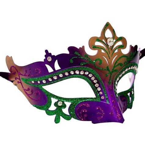 Purple Green Gold Mardi Gras Princess Crystal Masquerade Mask Laser Cut
