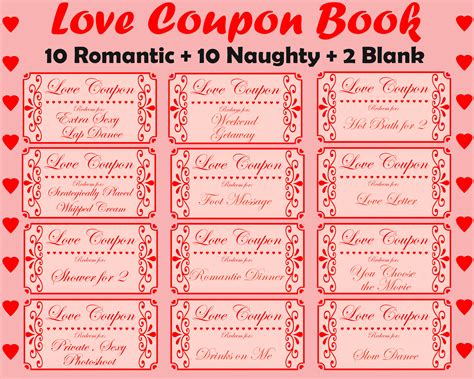 Printable Valentine Anniversary Coupon Book T For Him Love Coupon