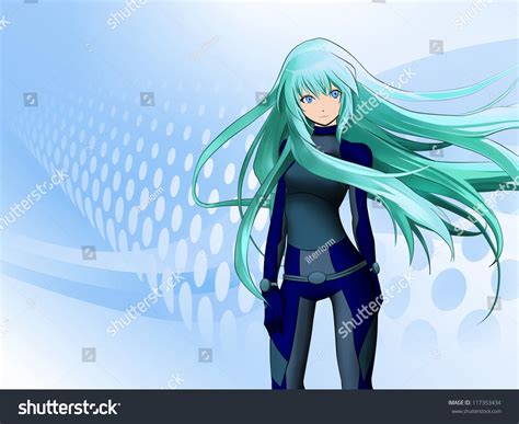 Futuristic Anime Girl On Blue Background Stock Photo