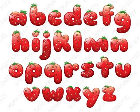 Strawberry Alphabet Clip Art Digital Download Font Clipart Fruit
