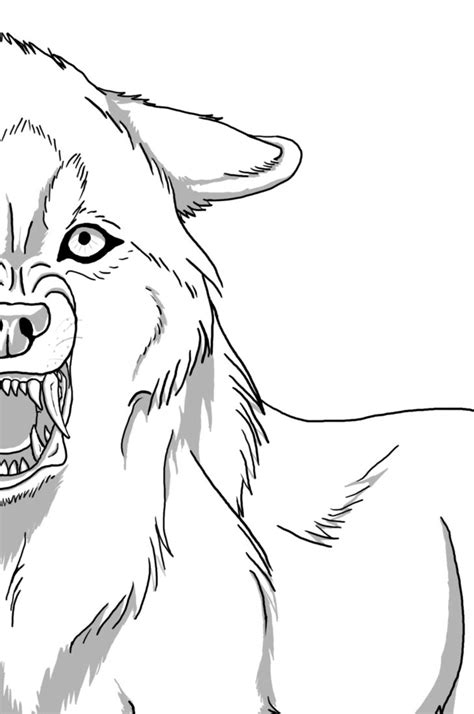Snarling Wolf Lineart Sketch Coloring Page